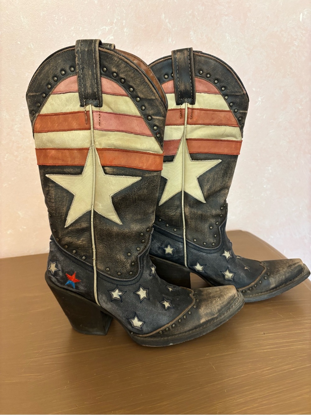 Patriotic Star Patch Navy Heeled Cowboy Boots